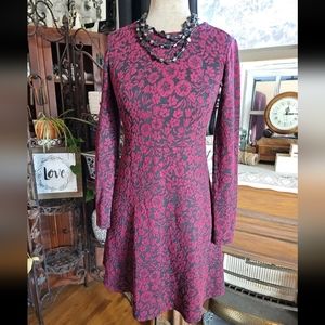 Ann Taylor LOFT Dress Womens Burgundy Black Floral Size 00P Petites